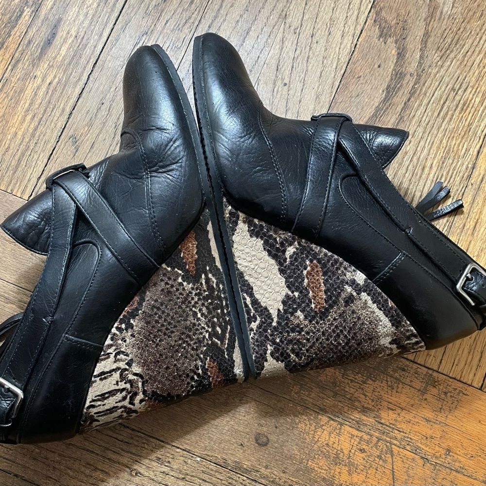Miu Miu Edgy Black Snake Print Wedge Platform Shoes Black and Brown size 10